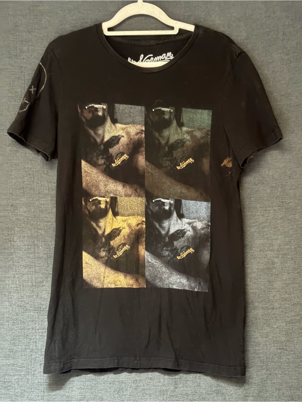 Black Short-Sleeve Graphic Tee with Multicolor Pop Art Panels